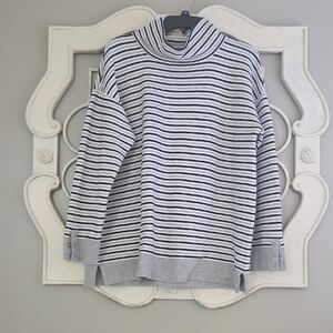 Talbots Black and White Striped Turtleneck Sweater